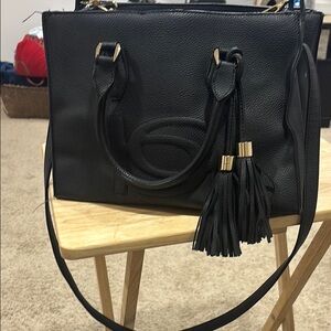 Bebe Black Leather Tote Bag